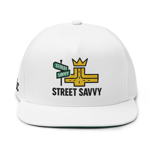 Street Savvy Embroidered Flat Bill Cap | Stylish Headwear, Urban Fashion, Gift for Men and Women, Outfit Accessory, Streetwear Essential